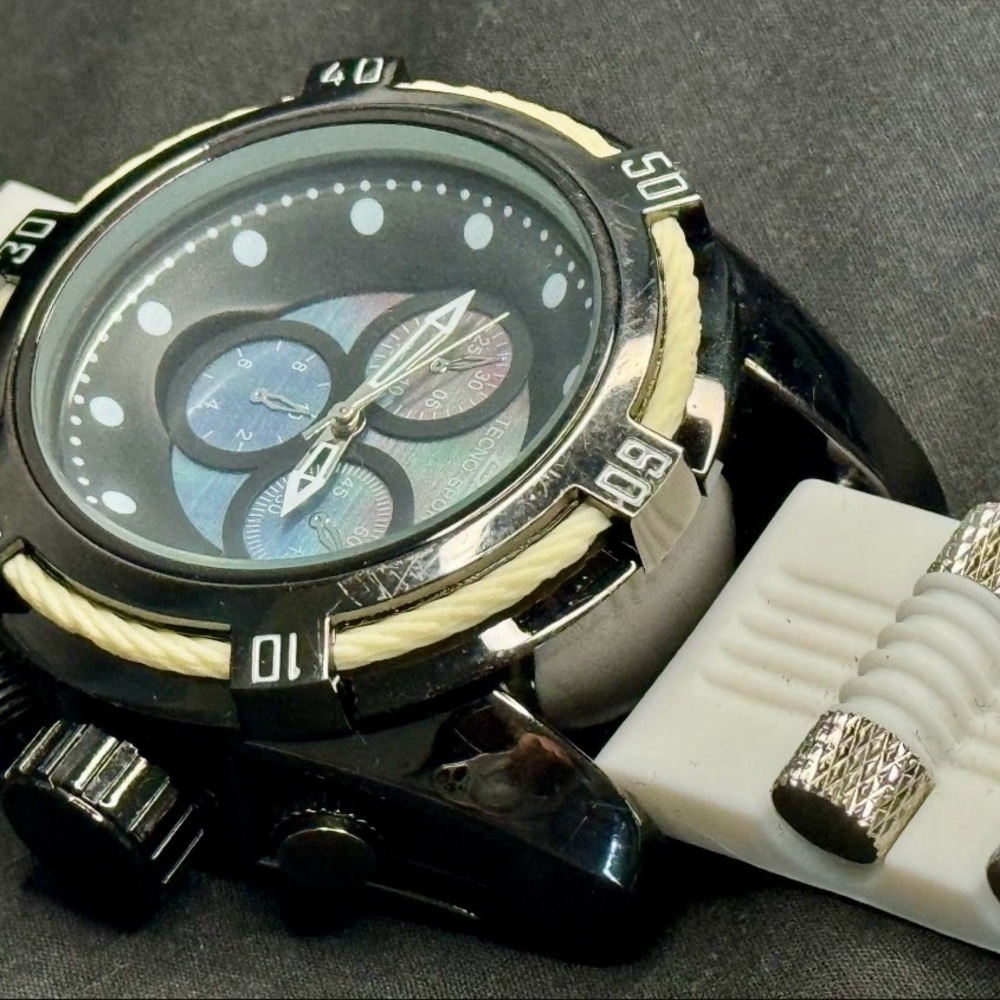 White Strap Sport Watch with Black & Gold Case - Picture 8 of 12